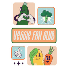 Vector set of bright vegetable stickers. Hand drawn poster for propaganda of vegetables - 773180195