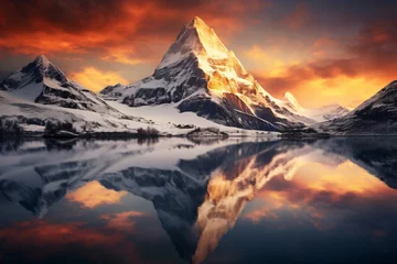 Poster de jardin Destinations a mountain with snow and a lake