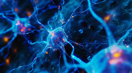 information travelling through the network of glowing neurons, brains science background wallpaper, neurons network