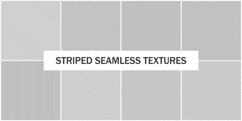 Collection of seamless striped black and white patterns. Simple line monochrome repeatable textures. Endless unusual backgrounds, prints - obrazy, fototapety, plakaty