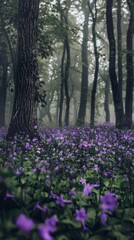 A forest filled with lots of purple flowers