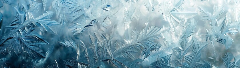 A close view of frost patterns on glass
