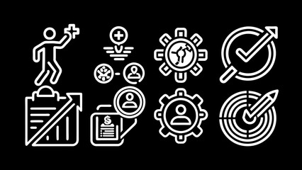 action-plan-flat-icons-set--goal--team--timeline vector illustration