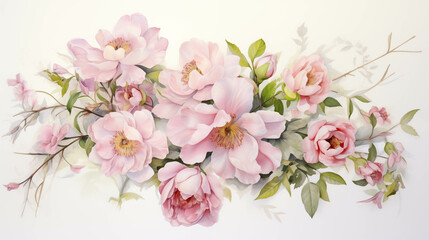 Fototapeta na wymiar Watercolor painting of beautiful bushes of colorful flowers.