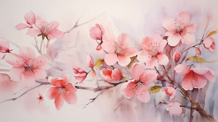 Watercolor painting of beautiful bushes of colorful flowers.
