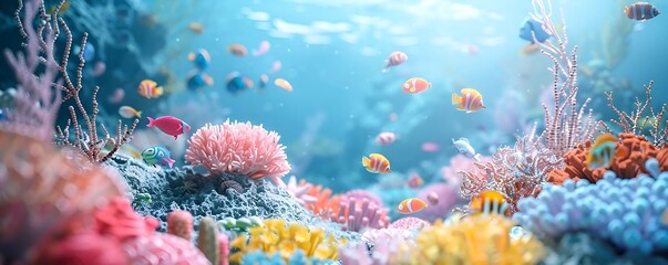 The underwater sea is lively and colorful. It is full of various tropical fish swimming among the intricate coral reefs.