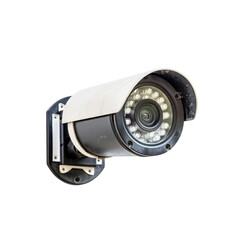 Bullet-type security camera, rugged outdoor design, isolated white backdrop