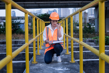 Wastewater treatment concept. Service engineer on  waste water Treatment plant.