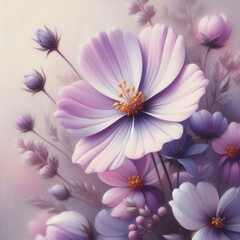 Obraz premium delicate flower of pastel purple color painted with oil paint. close up