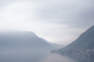 View of a glimpse of Lake Como from Careno area. Lake Como, Italy