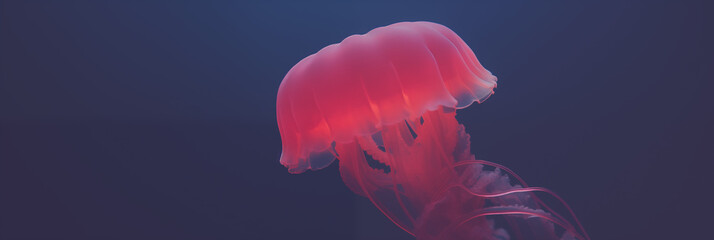 Close up of a pink jellyfish in dark purple water, medusa wallpaper   - obrazy, fototapety, plakaty