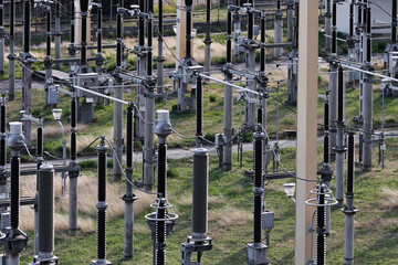 Technology, industry, factory, electricity, poles, metal, industrial buildings. Iron Gates...