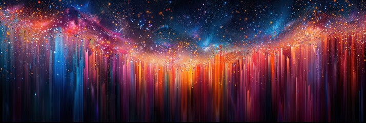 Colorful abstract background featuring dynamic lines and scattered stars