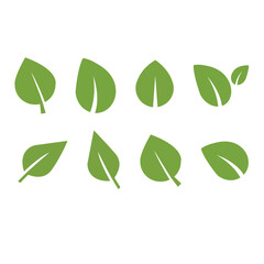 Green leaf icons. Green color. Leafs green color icon logo. Leaves on white background. Ecology. Vector illustration