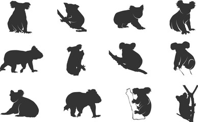 Koala silhouettes, Koala bear silhouette, Koala svg, Koala bear svg, Koala silhouette, Koala bear vector illustration © DesignLands 