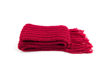 Red warm scarf on a white background
