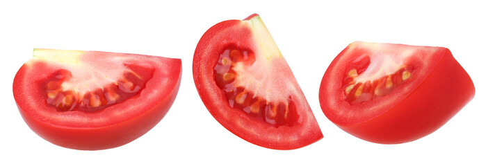piece tomato isolated, macro tomato studio photo, transparent PNG, PNG format, juicy, cut out, collection, set