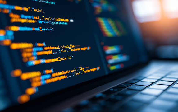 Closeup coding html and programming on screen laptop, development web, developer