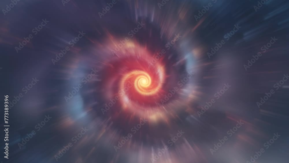 Poster spiral galaxy in space with flashes and rays. rotating nebula space animation, 4k