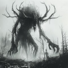 Wendigo, A malevolent creature from Algonquian folklore associated with winter, famine, and cannibalism.