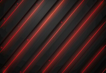 Obraz premium Red glowing lines on black background with copy space, red glow line pattern, diagonal glowing light beams on dark backdrop Generative AI