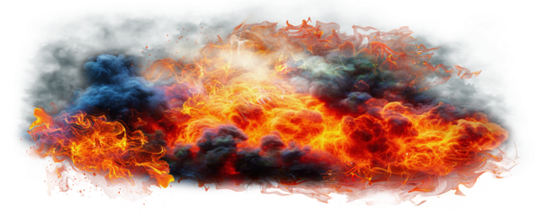 Flames and smoke. Fiery explosion with smoke isolated on transparent background