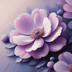 Obraz premium delicate flower of pastel purple color painted with oil paint. close up
