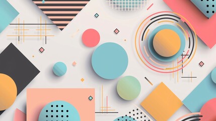 a 90s-inspired clean wallpaper featuring geometric shapes, pastel colors, and retro typography
