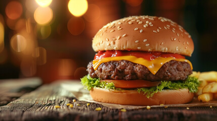 A close-up shot of delicious homemade hamburger.