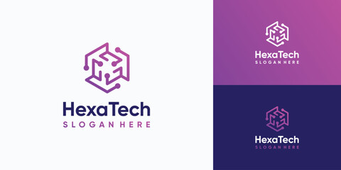 Geometric hexagon shape technology connection vector logo design with modern, simple, clean and abstract style.