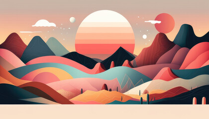 Colorful mountain paper cut style background vector illustration.