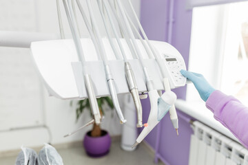 Dental clinic. Medical equipment. dentist tools close up