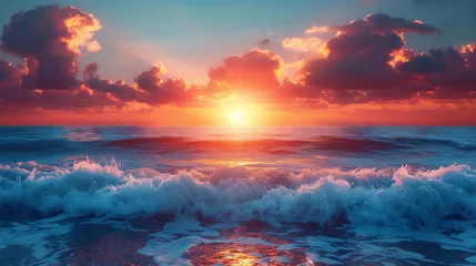 Foto auf Acrylglas Sunset over ocean, blue, sunrise, dawn, sunlight © antkevyv
