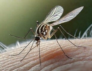 Macro shot of mosquito biting on human skin