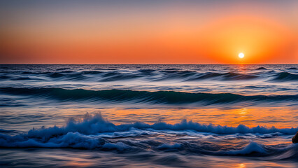 Obraz premium The sunrise scenery on the sea, beautiful evening sunset and waves