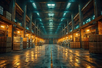 Interior of a large logistics center warehouse - obrazy, fototapety, plakaty
