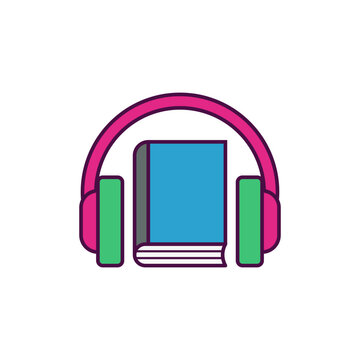 Audiobook icon. Book with headphones. Vector on a white background.