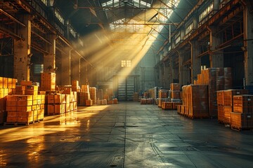 Interior of a large warehouse - obrazy, fototapety, plakaty