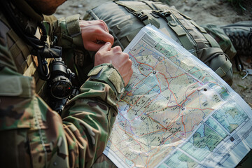 Preparing the route with the help of a military map and a GPS
