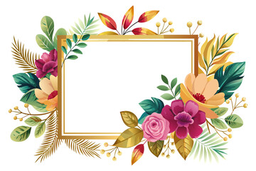 gold-frame-with-flowers-and-leaves vector illustration 