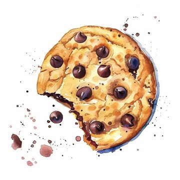 Clipart of a chocolate chip cookie watercolor baked goodness