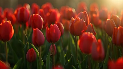 Field of Tulip Flowers - obrazy, fototapety, plakaty