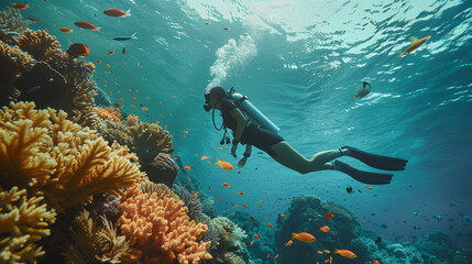 scuba diving discover coral and reef , sea fish ,scuba diving ,vacation 