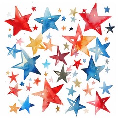 Watercolor illustration of a star-spangled banner each star representing a state