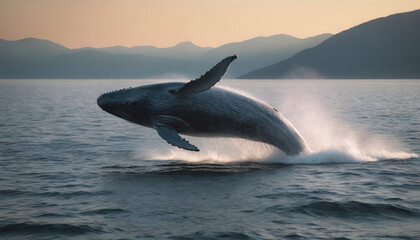 Fototapeta premium a big blue whale underwater. a whale in the open ocean, the largest mammal in the world. The whale is swimming underwater