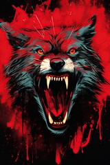 Werewolf poster, tshirt design. Isolated on black background. Ai generative