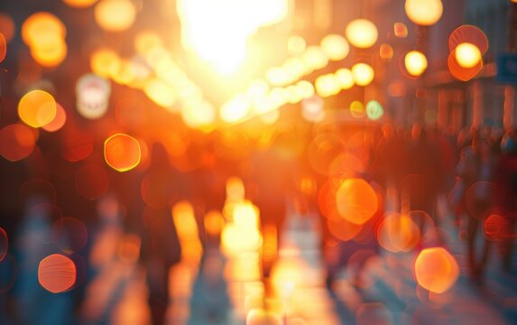 Dusk Blur, Urban Crowd in High Definition,Street Atmosphere at Sunset,HD Blur Effect Generative Ai