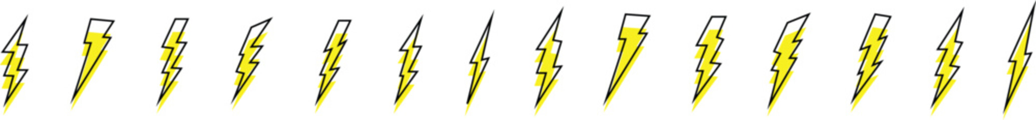 Lightning icons. Lightning icon set. Flashlights collection. Thunder bolt vector icon. Thunderbolt symbol. Electricity symbols. EPS 10 - obrazy, fototapety, plakaty