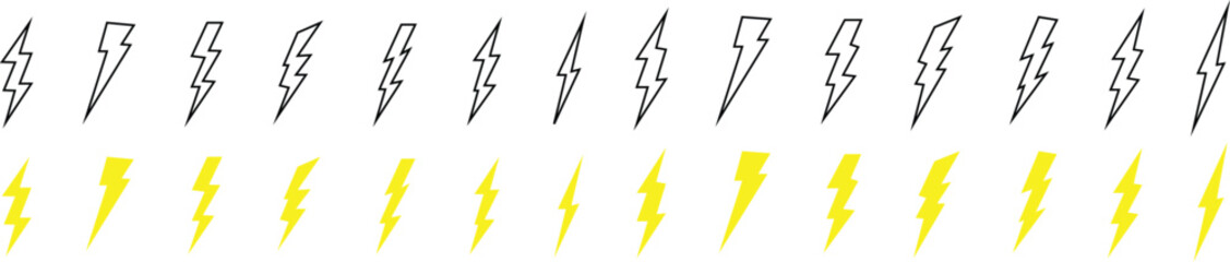 Lightning icons. Lightning icon set. Flashlights collection. Thunder bolt vector icon. Thunderbolt symbol. Electricity symbols. EPS 10 - obrazy, fototapety, plakaty