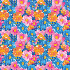 Fototapeta na wymiar A repeating summer floral design for fabric or wallpaper, Floral Blossom Seamless Background